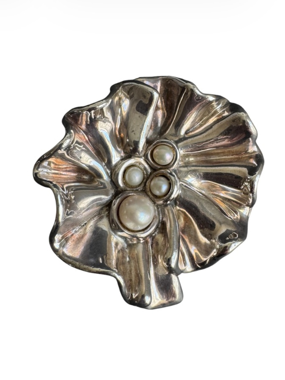 Bat Ami Sterling Silver Pearl Pendant Necklace Large Coastal Flower Israel 925